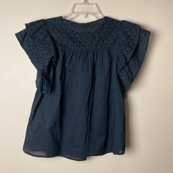 NWT A New Day Short Sleeve Eyelet Top Black - Picture 4 of 8